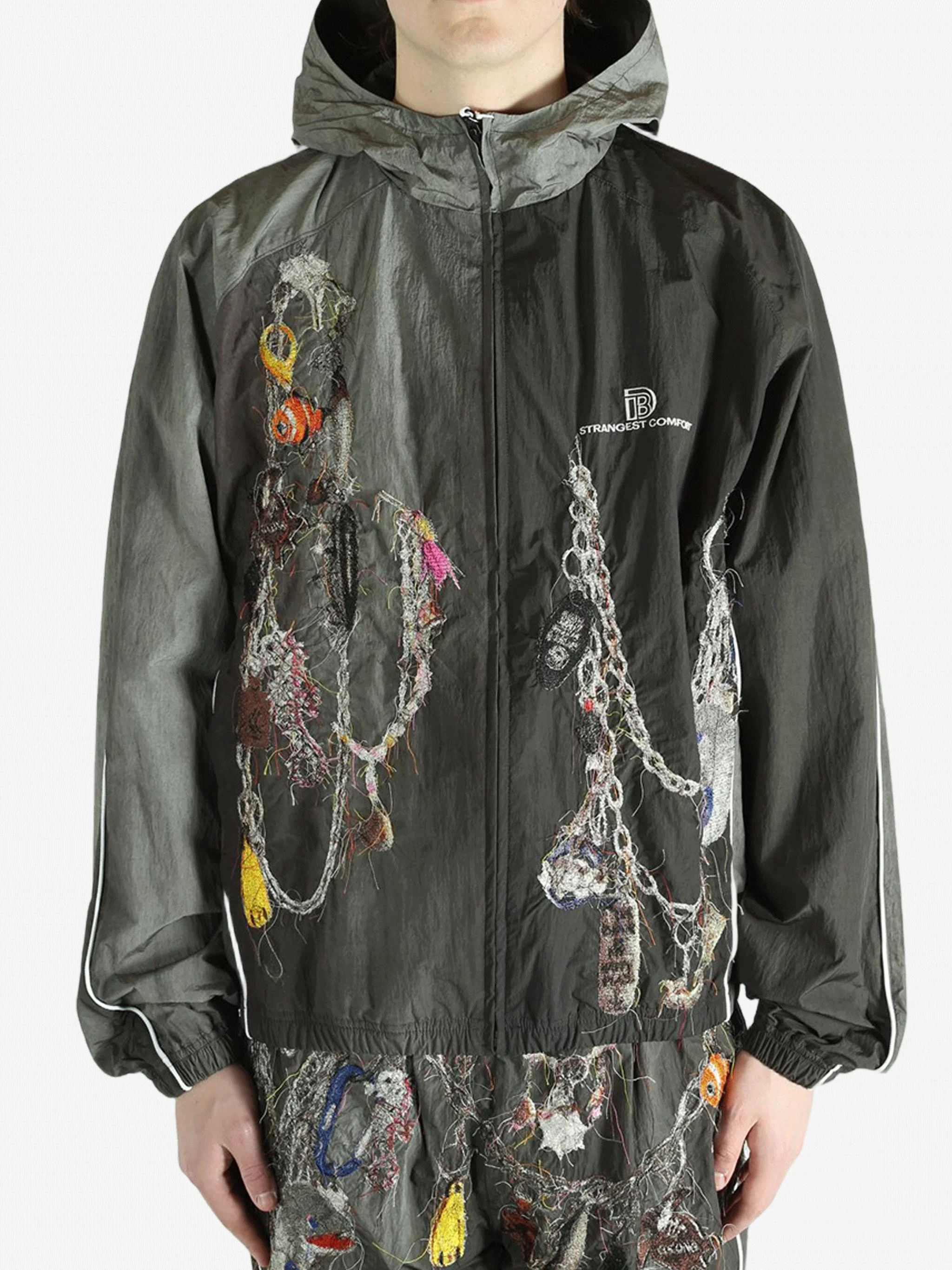 DOUBLET - Unisex Moss Embroidered Chain Track Jacket - 1