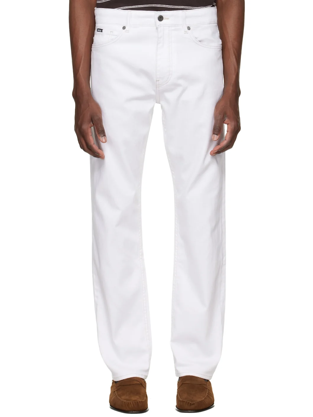White Five-Pocket Stretch Jeans - 1