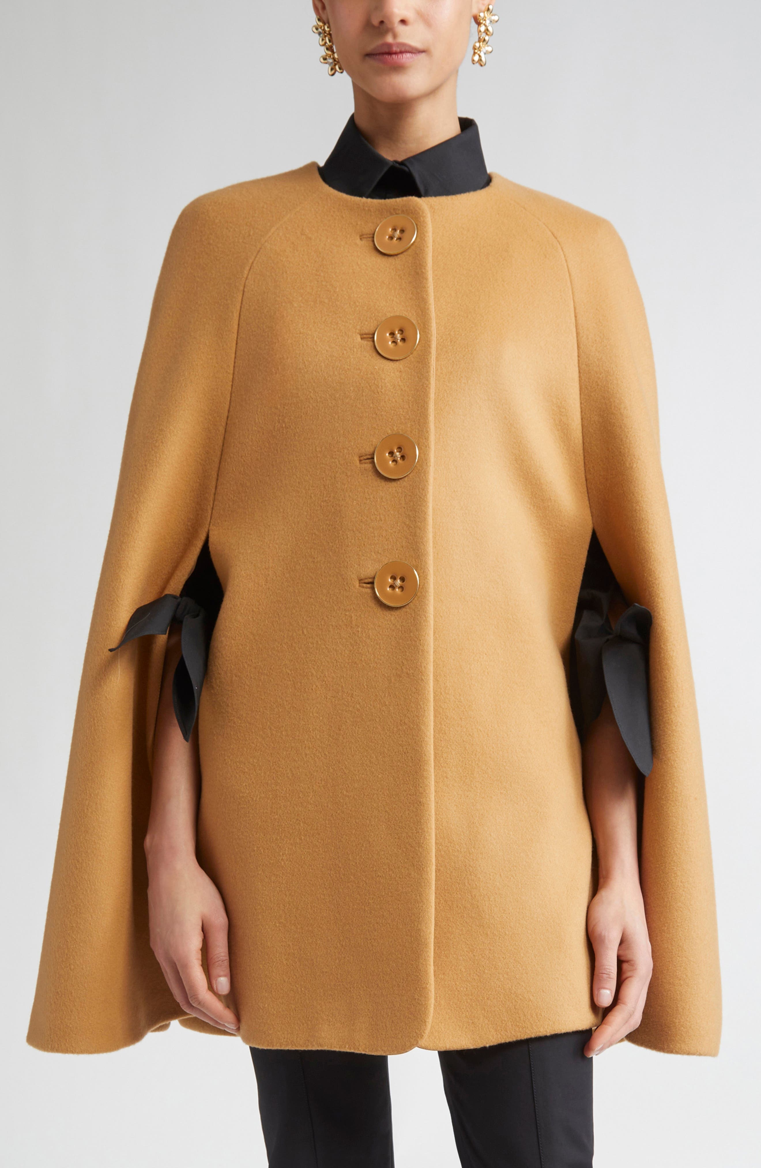 Carolina Herrera Button Front Wool Cape in Tan at Nordstrom - 1