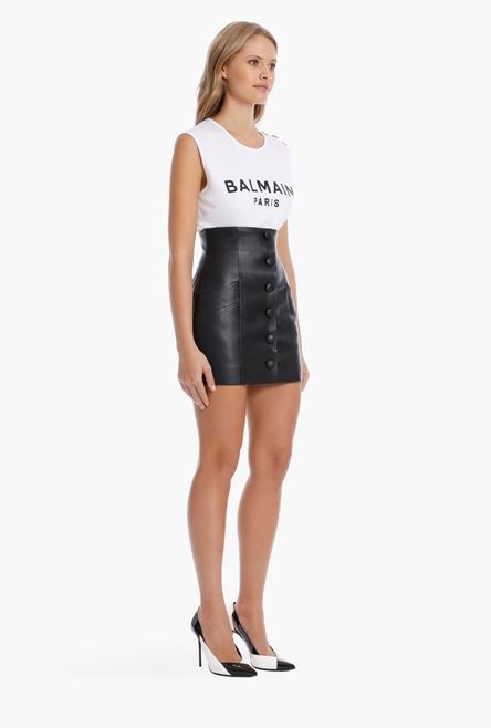 Short black leather high-waisted skirt - 7
