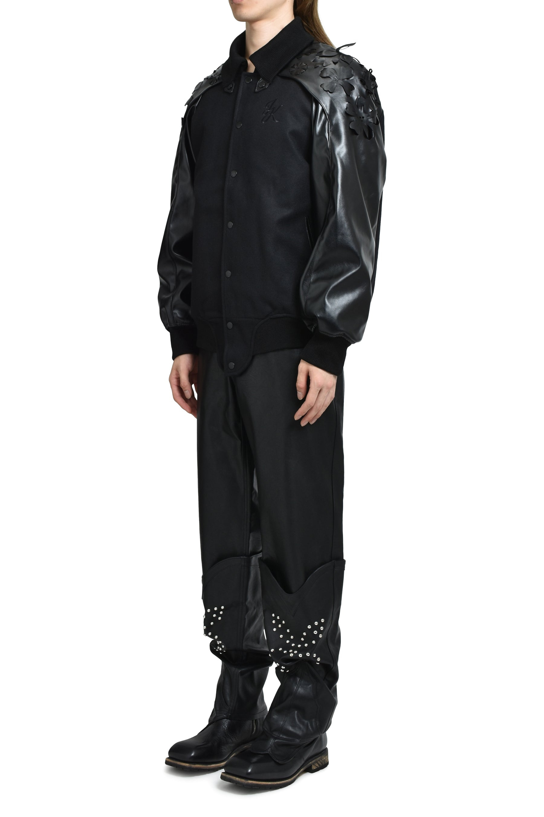 LASER-CUT FLOWER VARSITY JACKET / BLK - 4
