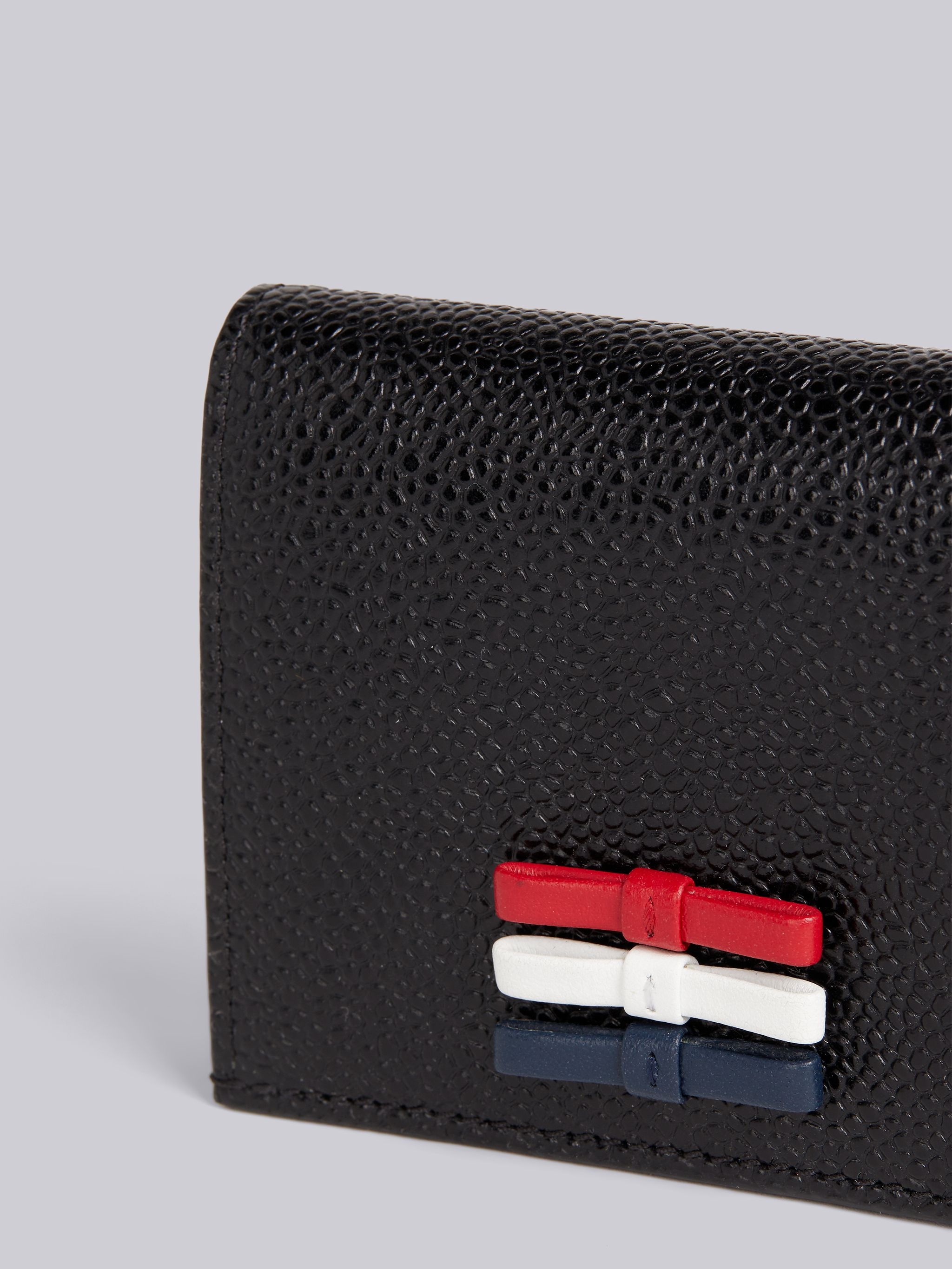 Black Pebble Grain Leather Bow Detail Double Card Holder - 2