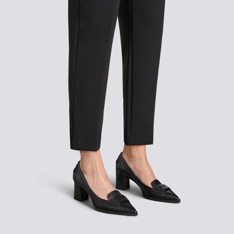 Santoni Women's black leather mid-heel pump outlook