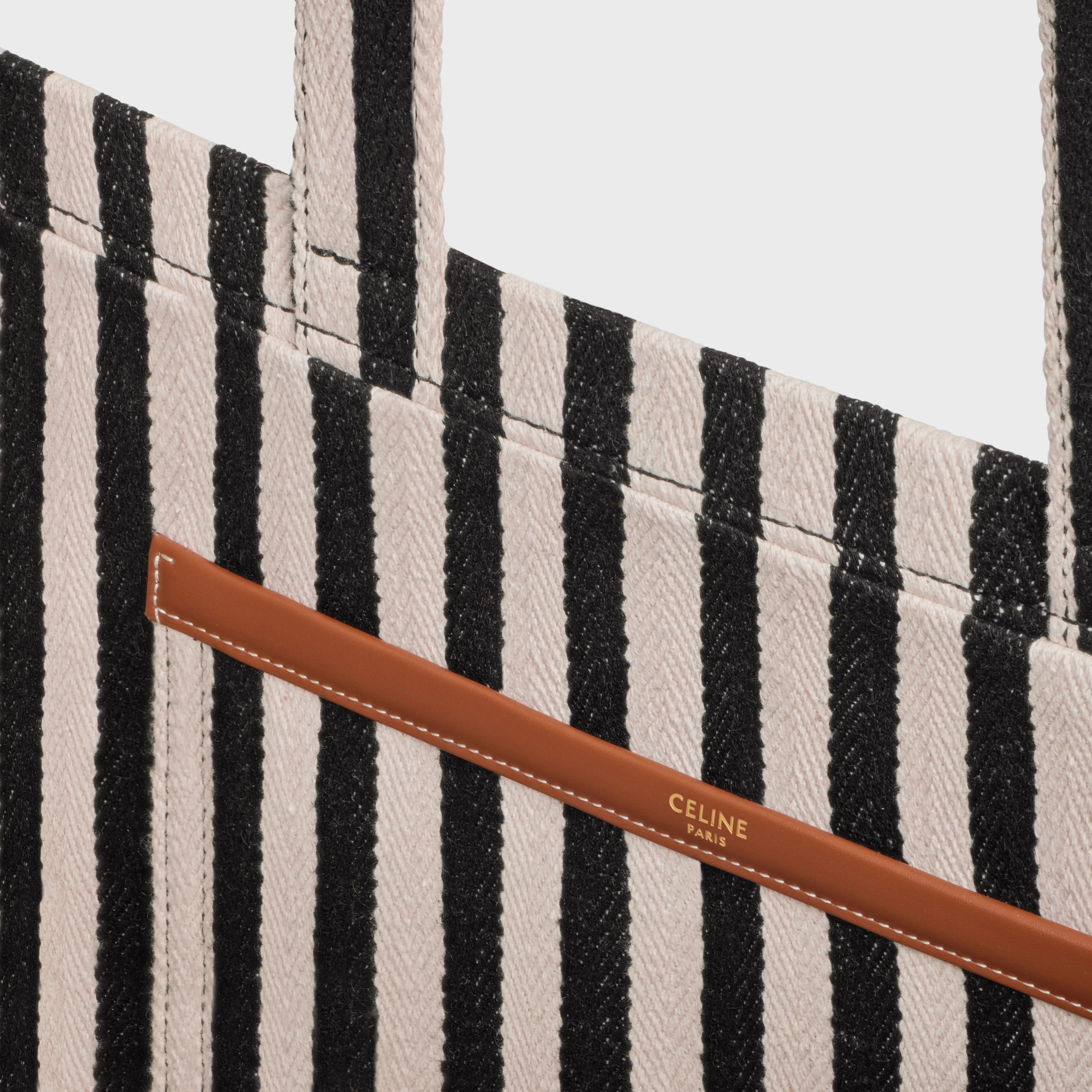 Large Cabas Thais in STRIPED TEXTILE AND CALFSKIN - 4