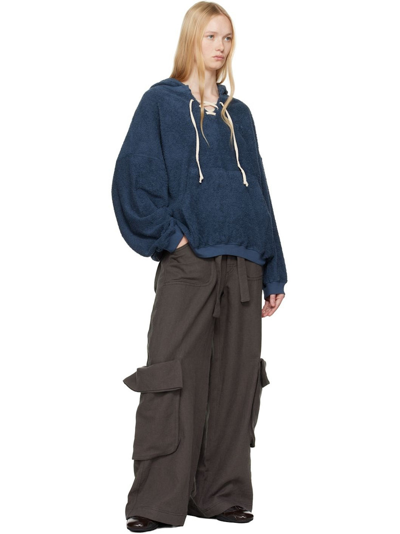 OPEN YY Navy Terry Lace-Up Hoodie outlook