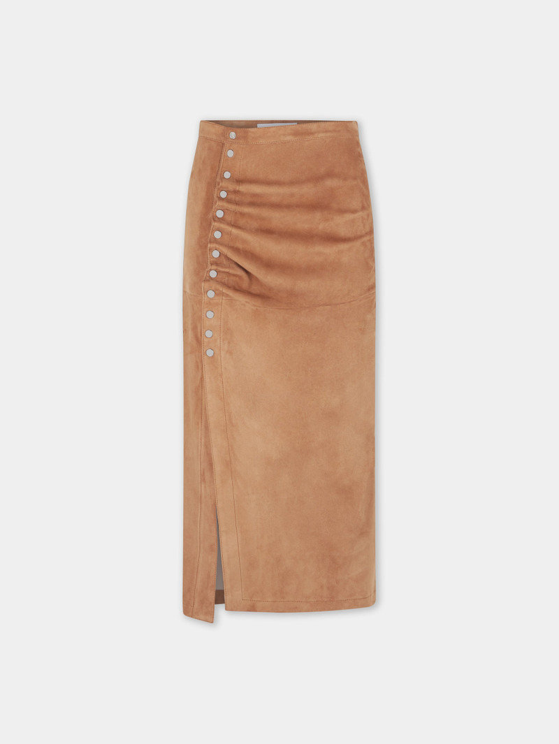 CARAMEL LONG DRAPED SKIRT IN LEATHER - 1