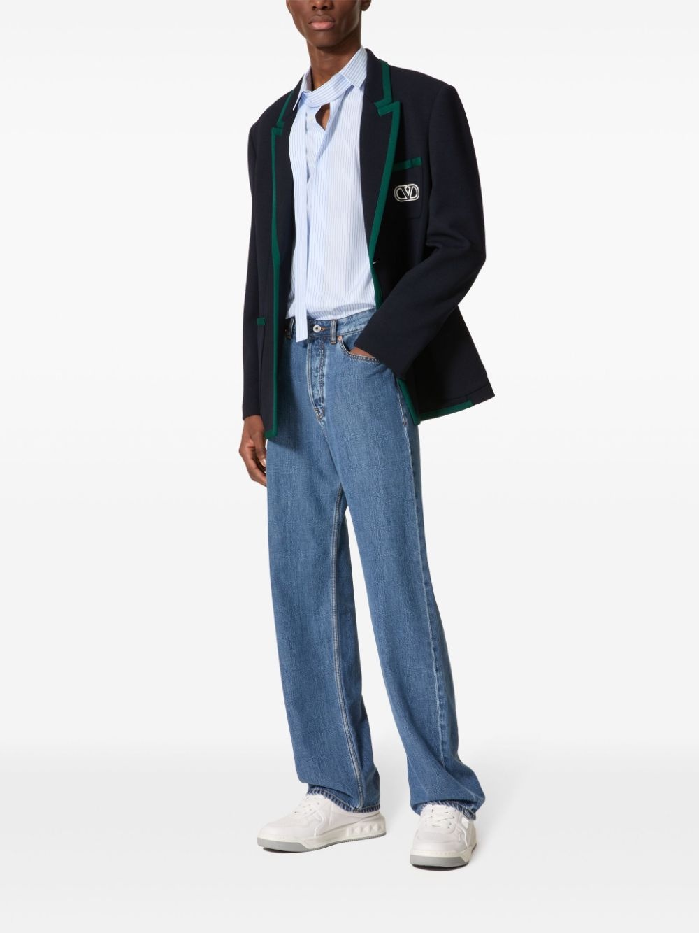 embroidered-logo tailored blazer - 2