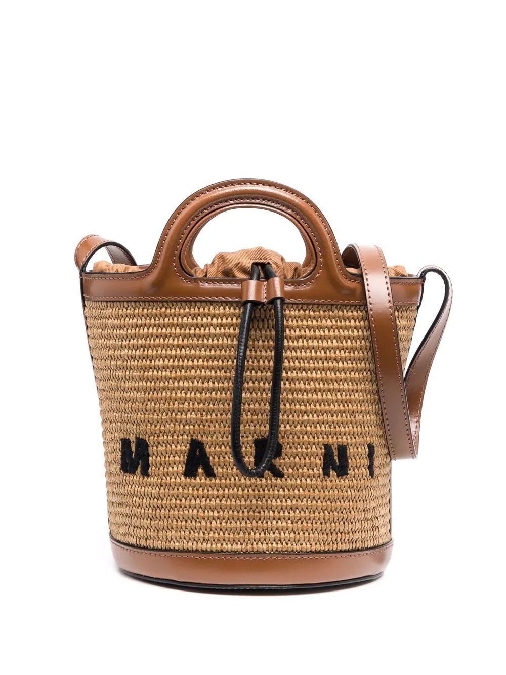 logo-embroidered raffia bucket bag - 1