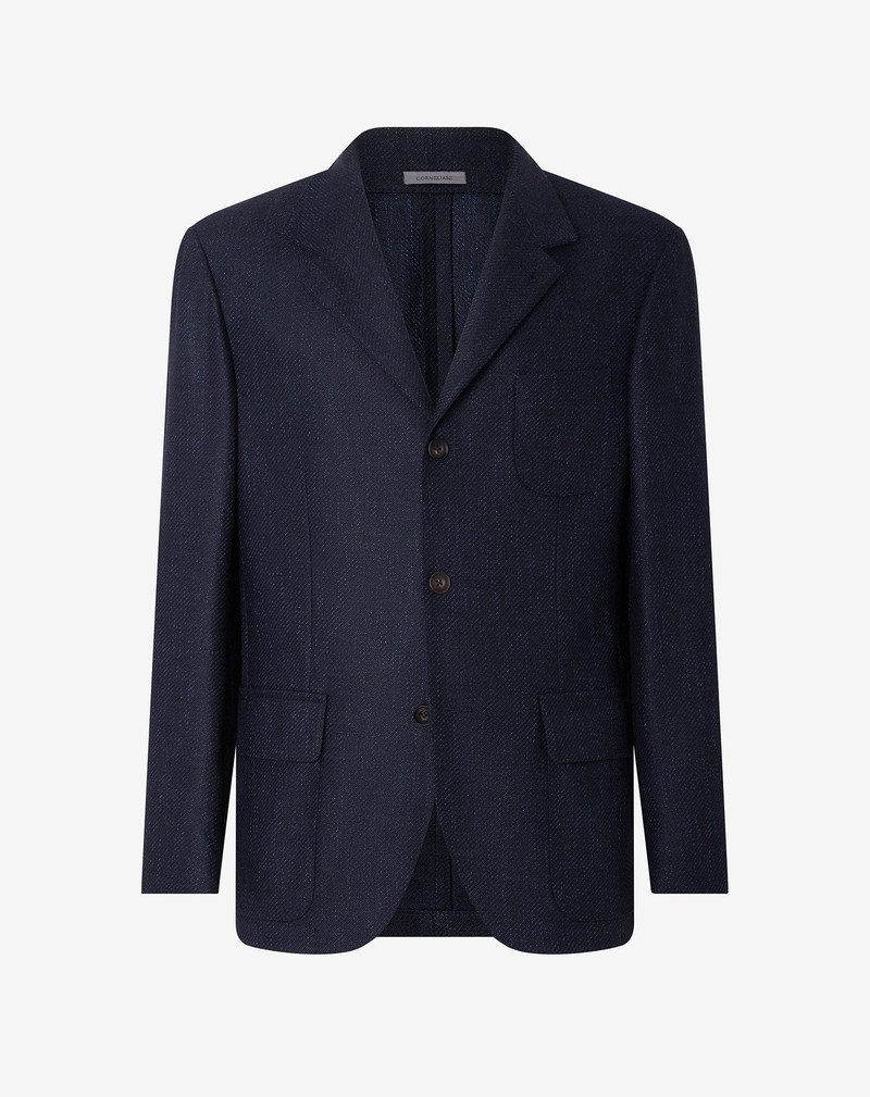 Blue wool, cashmere and stretch silk twill jacket 1