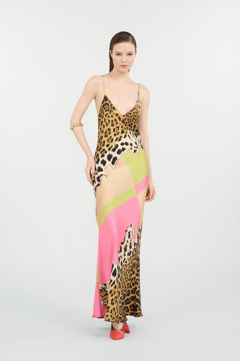 Roberto Cavalli Long Silk Dress with Pop Horse Print outlook