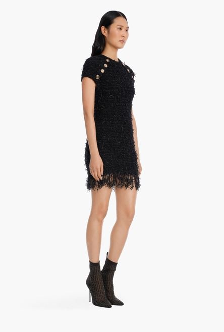 Short black tweed dress with fringe - 7