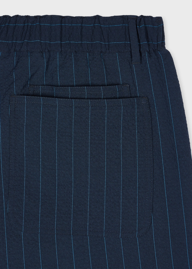 Paul Smith Navy Pinstripe Wool Seersucker Wide Leg Trousers outlook