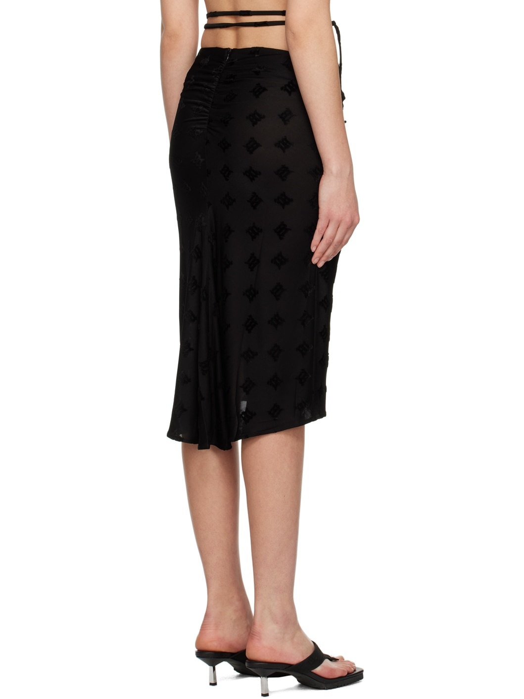 Black Monogram Straps Midi Skirt - 3