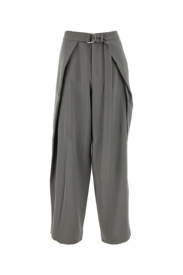 Ami Woman Grey Viscose Blend Wide-Leg Pant - 1