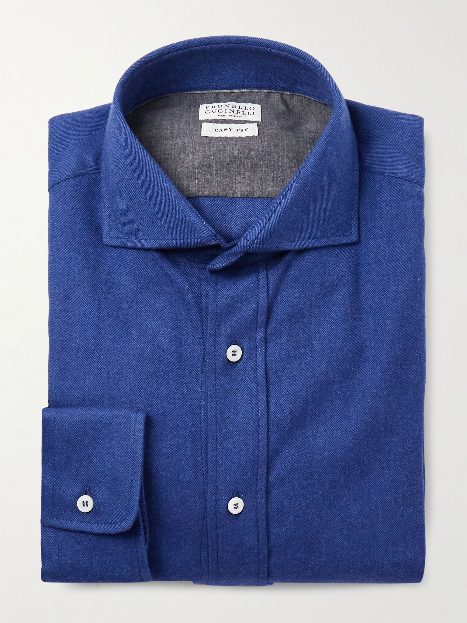 Herringbone Cotton and Lyocell-Blend Shirt Blue - 1