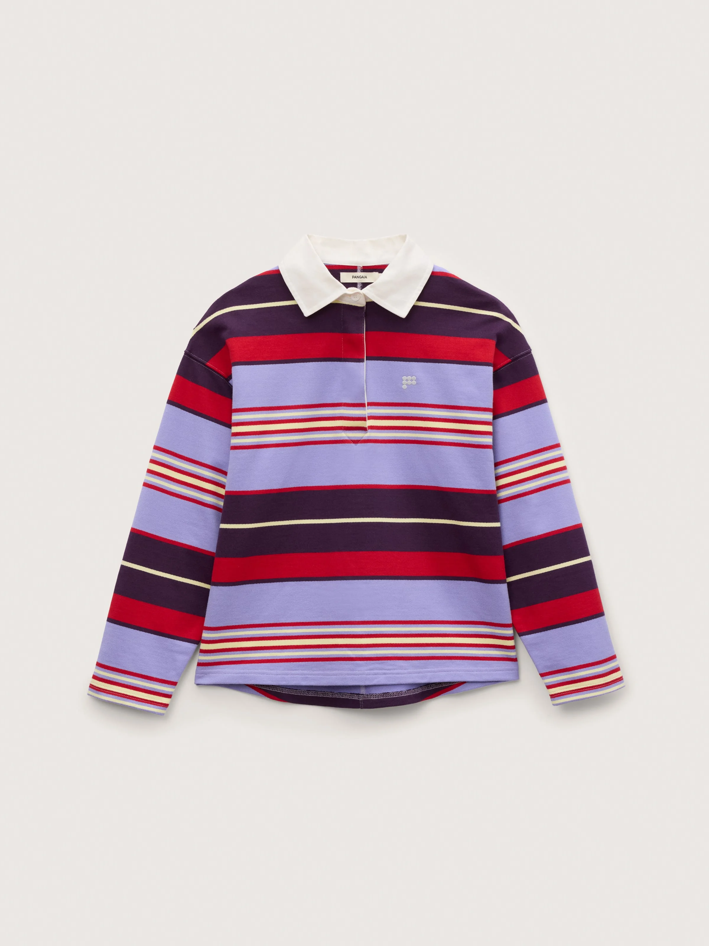 Womens Striped Long Sleeve Polo Shirt - Lavender Haze Stripe - 1