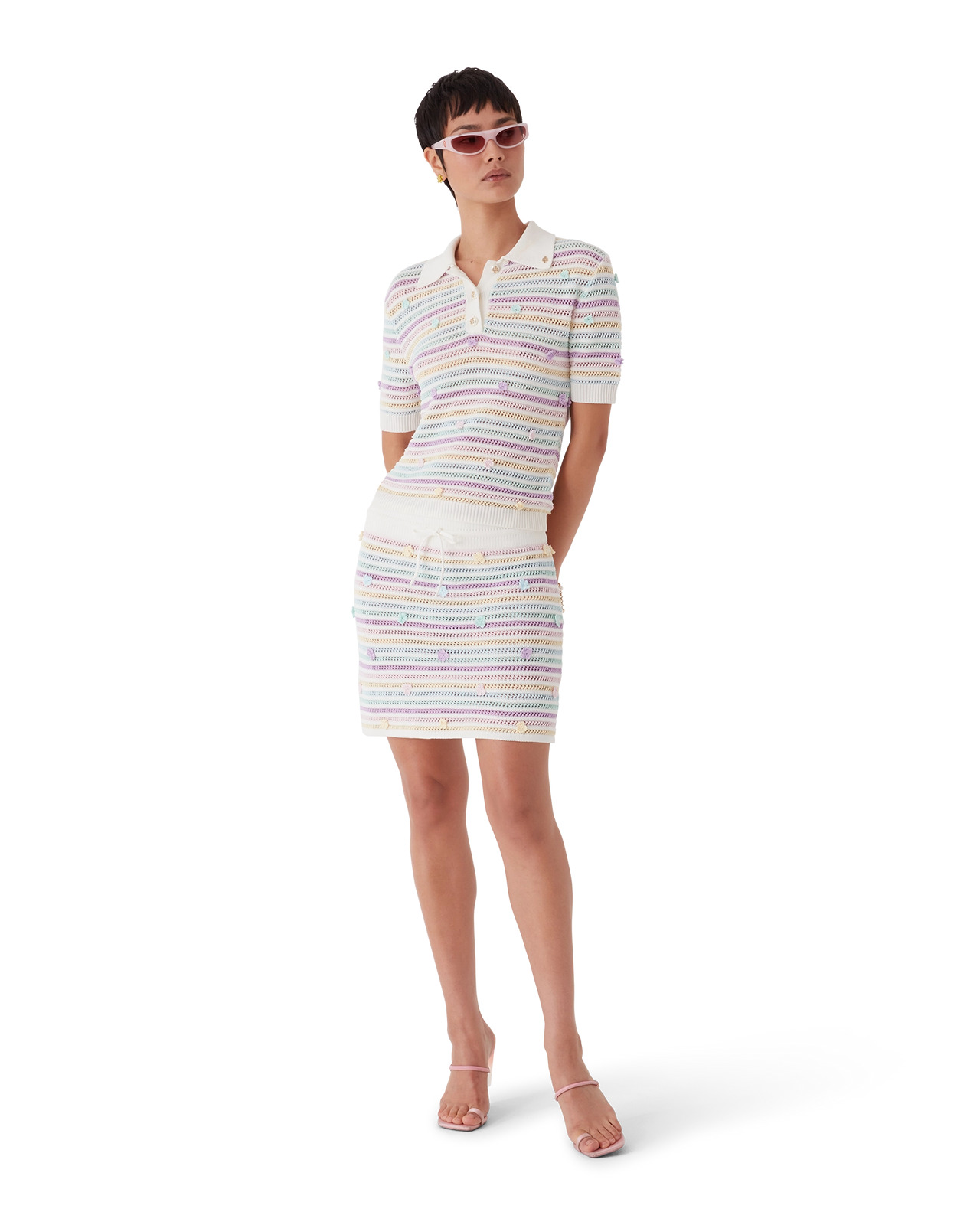 Flower Stripe Cotton Crochet Skirt | Casablanca Paris - 2