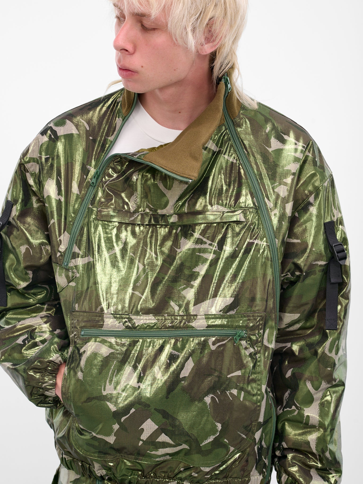 Green Coated Camo Bomber Jacket - 4