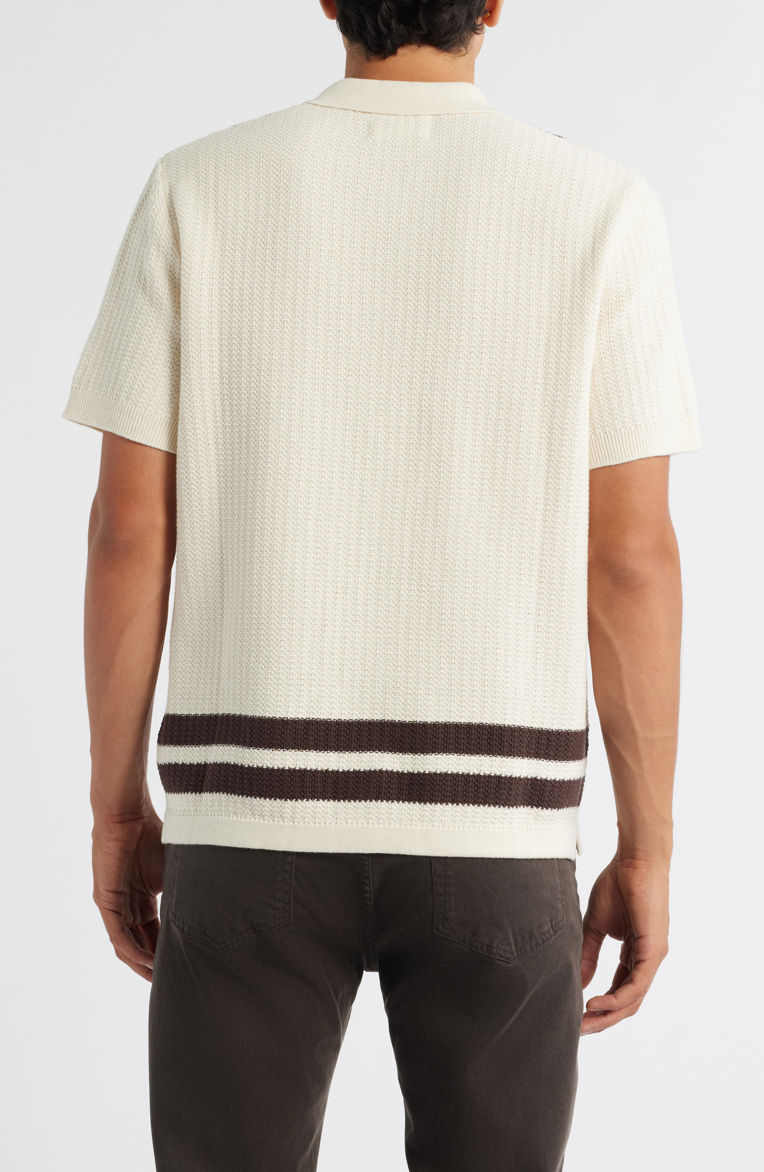 NN07 Ares 6636 Short Sleeve Knit Cotton Button-Up Shirt in Ivory at Nordstrom - 3