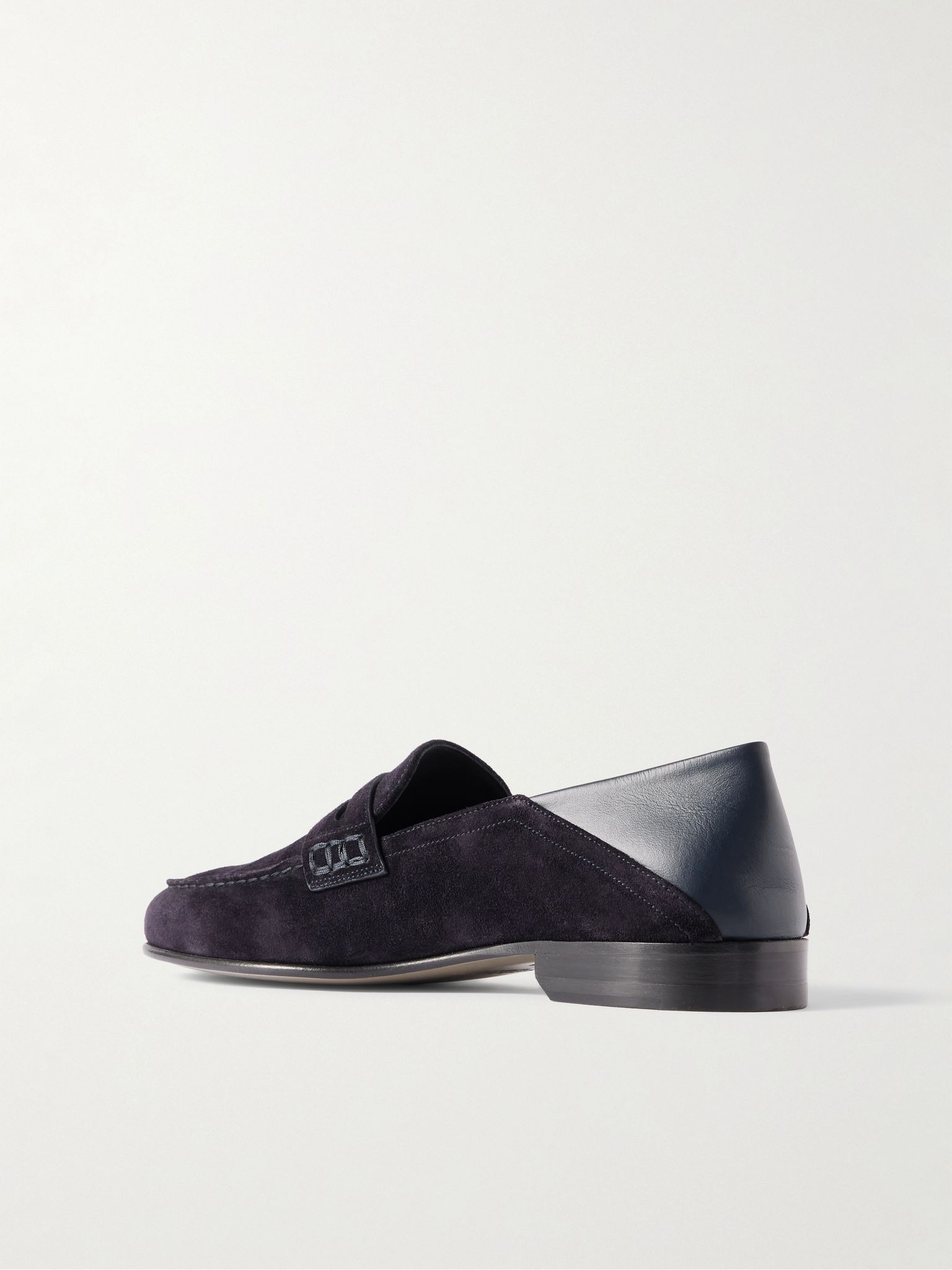 Plymouth Collapsible-Heel Suede and Leather Penny Loafers Navy - 4