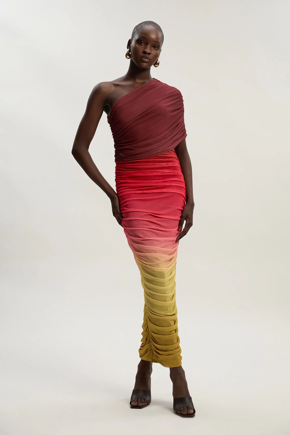 Ombre One Shoulder Mesh Jersey Maxi Dress - 1
