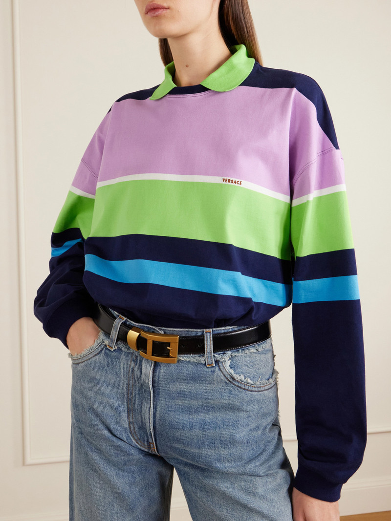 VERSACE Embroidered Striped Cotton-jersey Sweater outlook