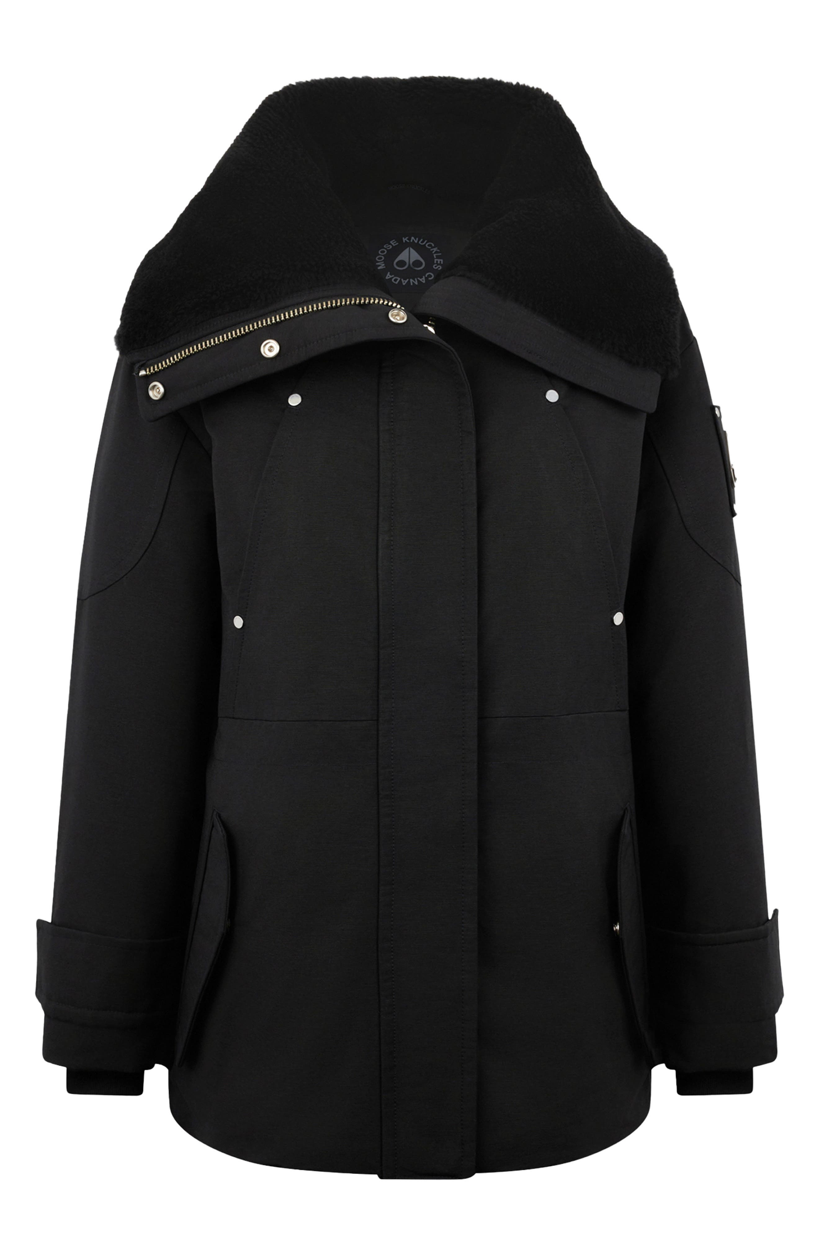 Moose Knuckles Aurora Water Repellent Genuine Shearling Lined 800 Fill Power Down Jacket in Black W/ - 5
