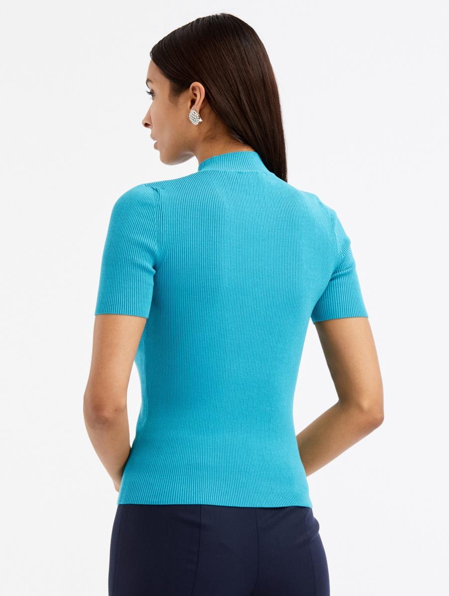 SHORT SLEEVE MOCK NECK RIBBED PULLOVER - 3