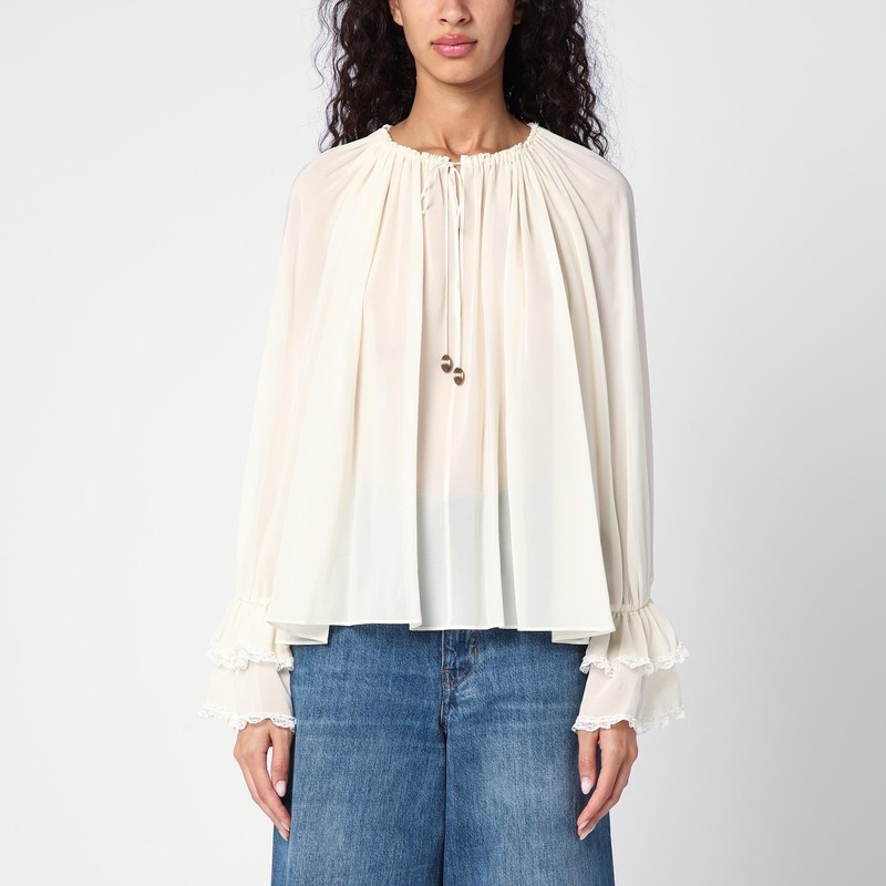 Ivory silk blouse with drawstring - 1