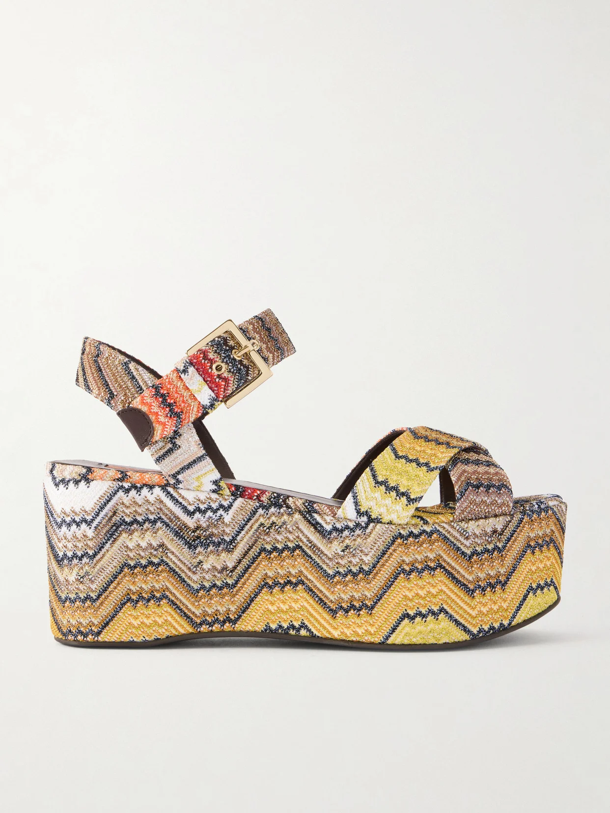 Julia Striped Woven Lurex Platform Sandals - 1
