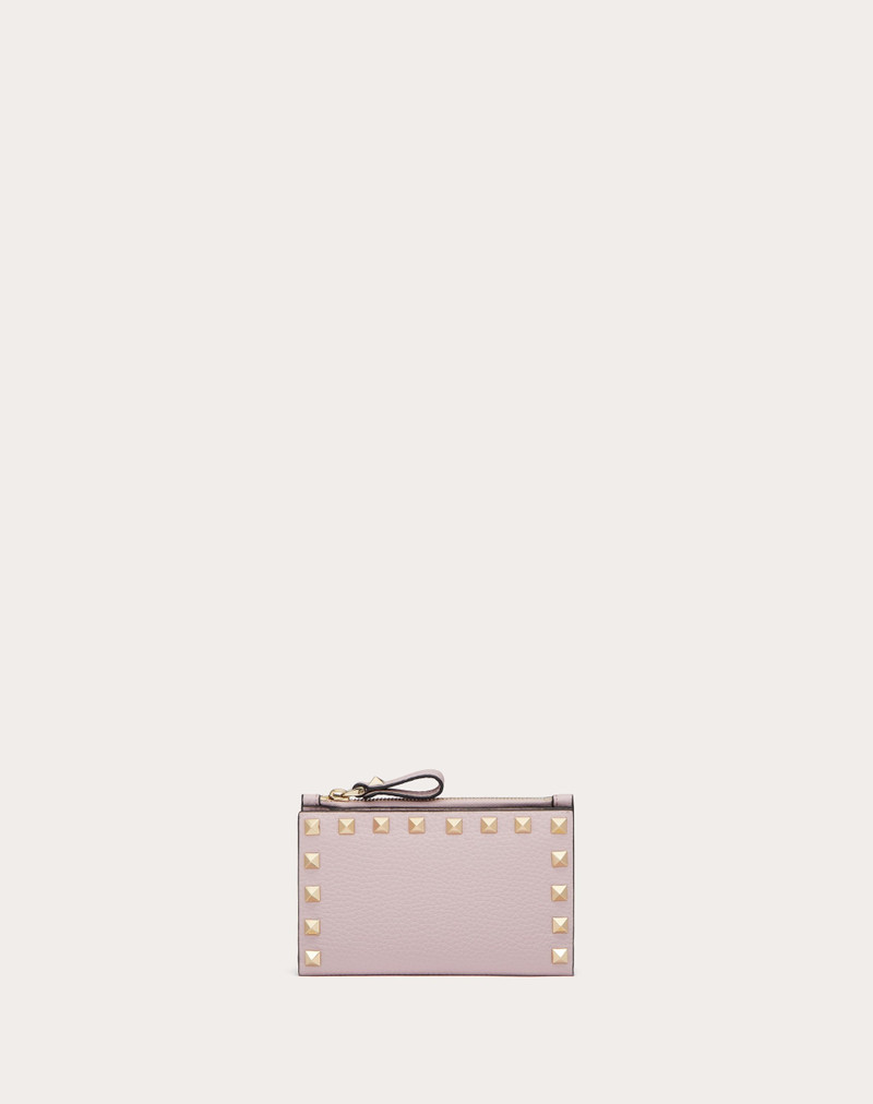 ROCKSTUD GRAINY CALFSKIN CARDHOLDER WITH ZIPPER 1