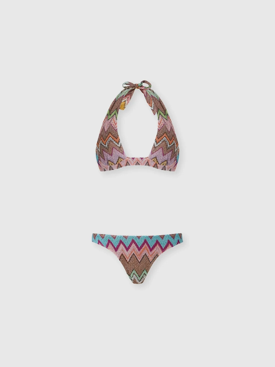 Underwire bikini in lamé viscose with macro zigzag pattern - 1