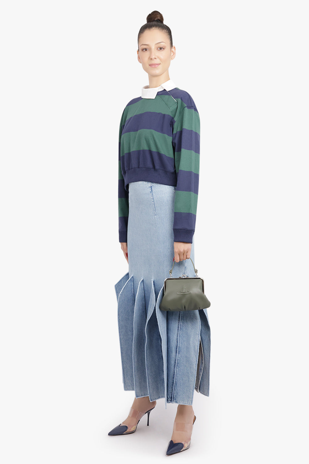 PANEL 3D DETAIL MIDI DENIM SKIRT | MID BLUE - 8