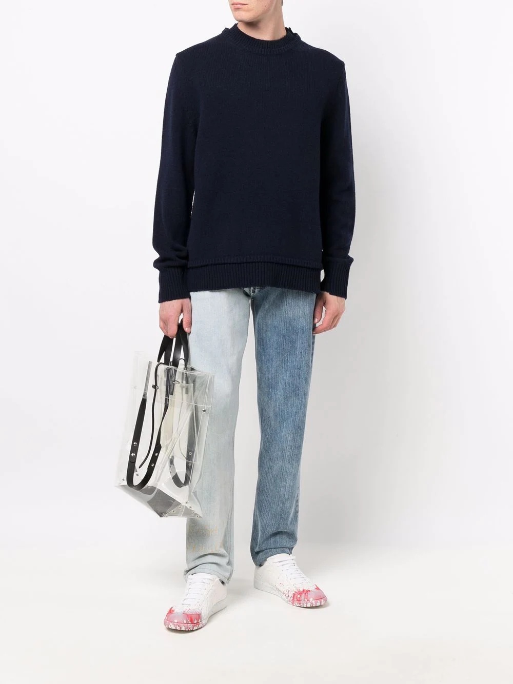 layered-collar elbow-patch distressed jumper - 2