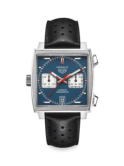 TAG Heuer Monaco 39MM Calibre 11 Stainless Steel & Perforated Black ...