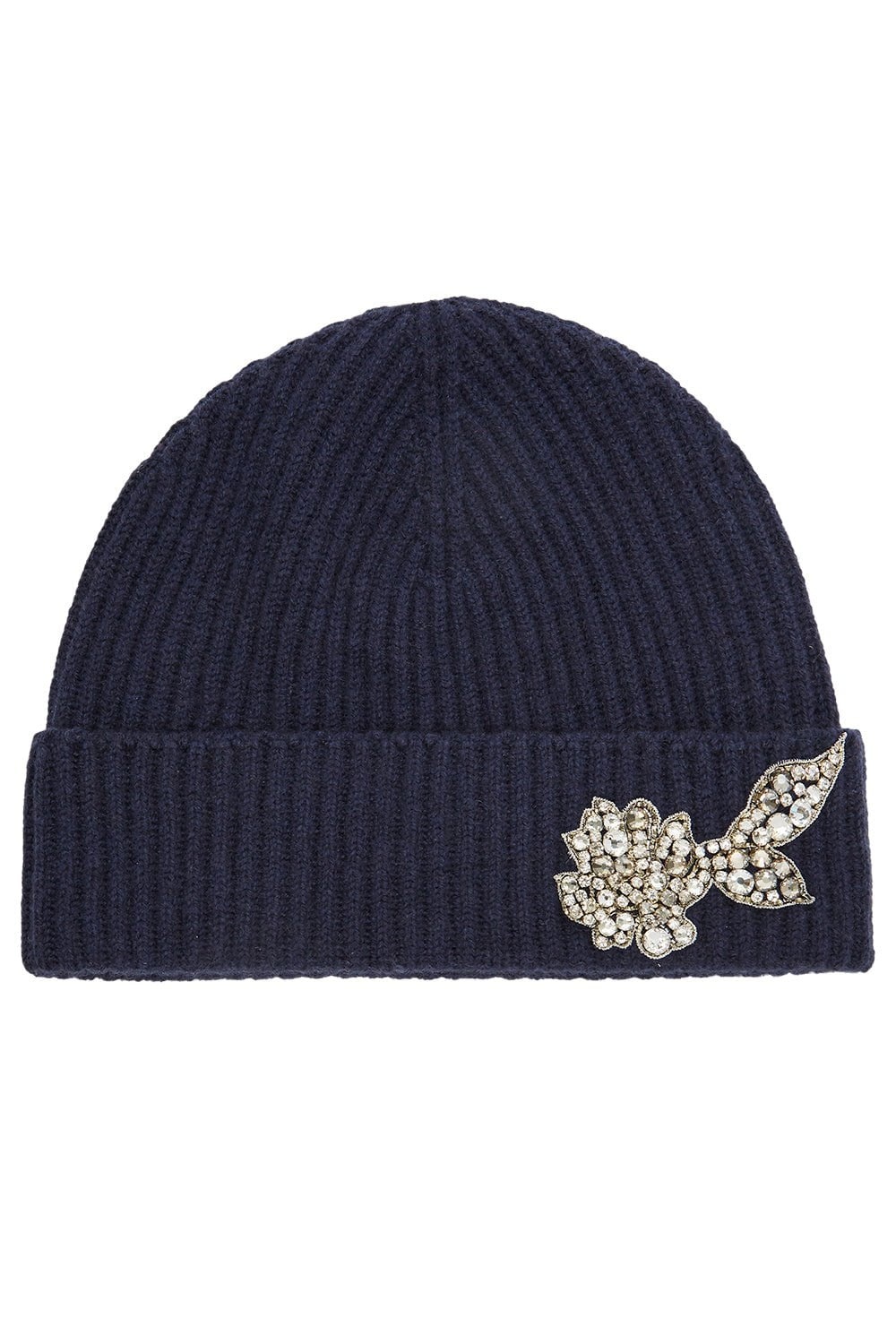 Embroidered Knitted Hat - Navy - 1