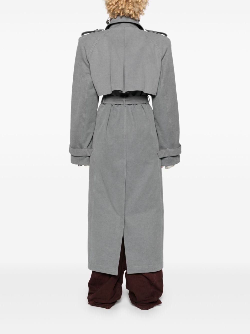 shoulder-pads canvas trench coat - 4