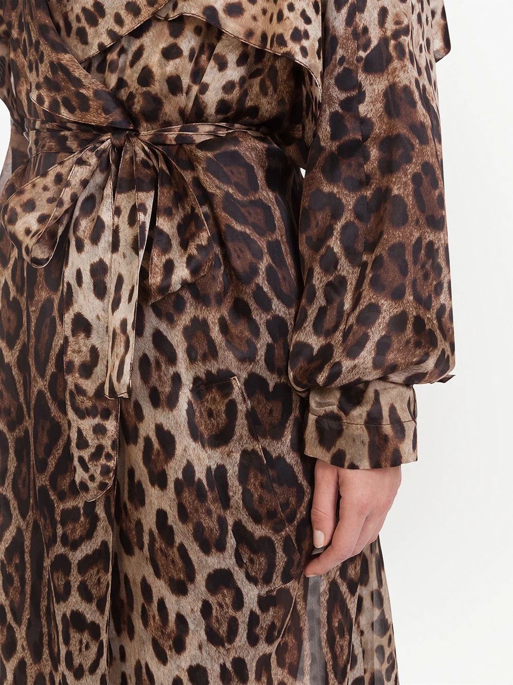 leopard print organza trench coat - 5