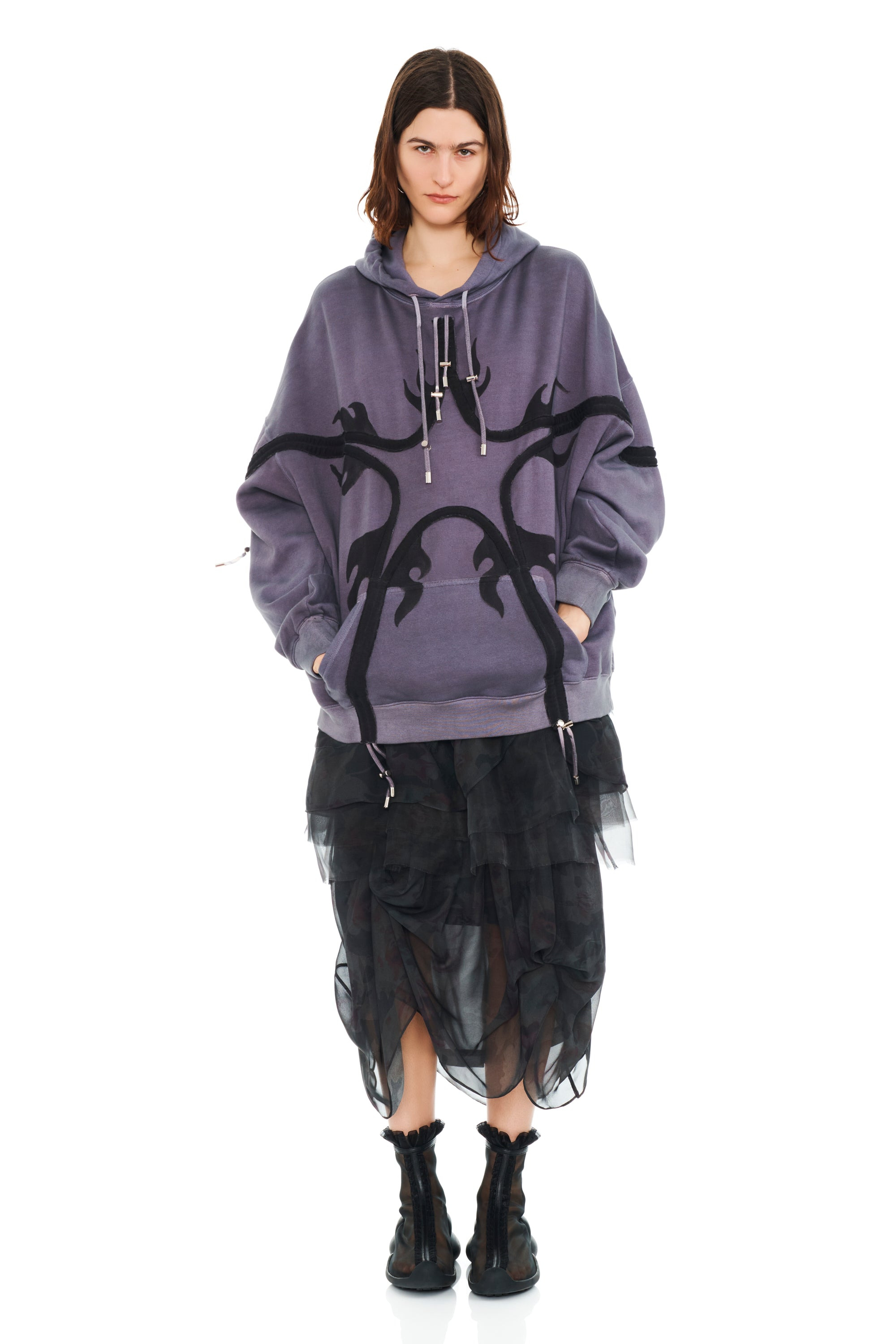 CHARCOAL FLAMES STAR HOODIE - 5