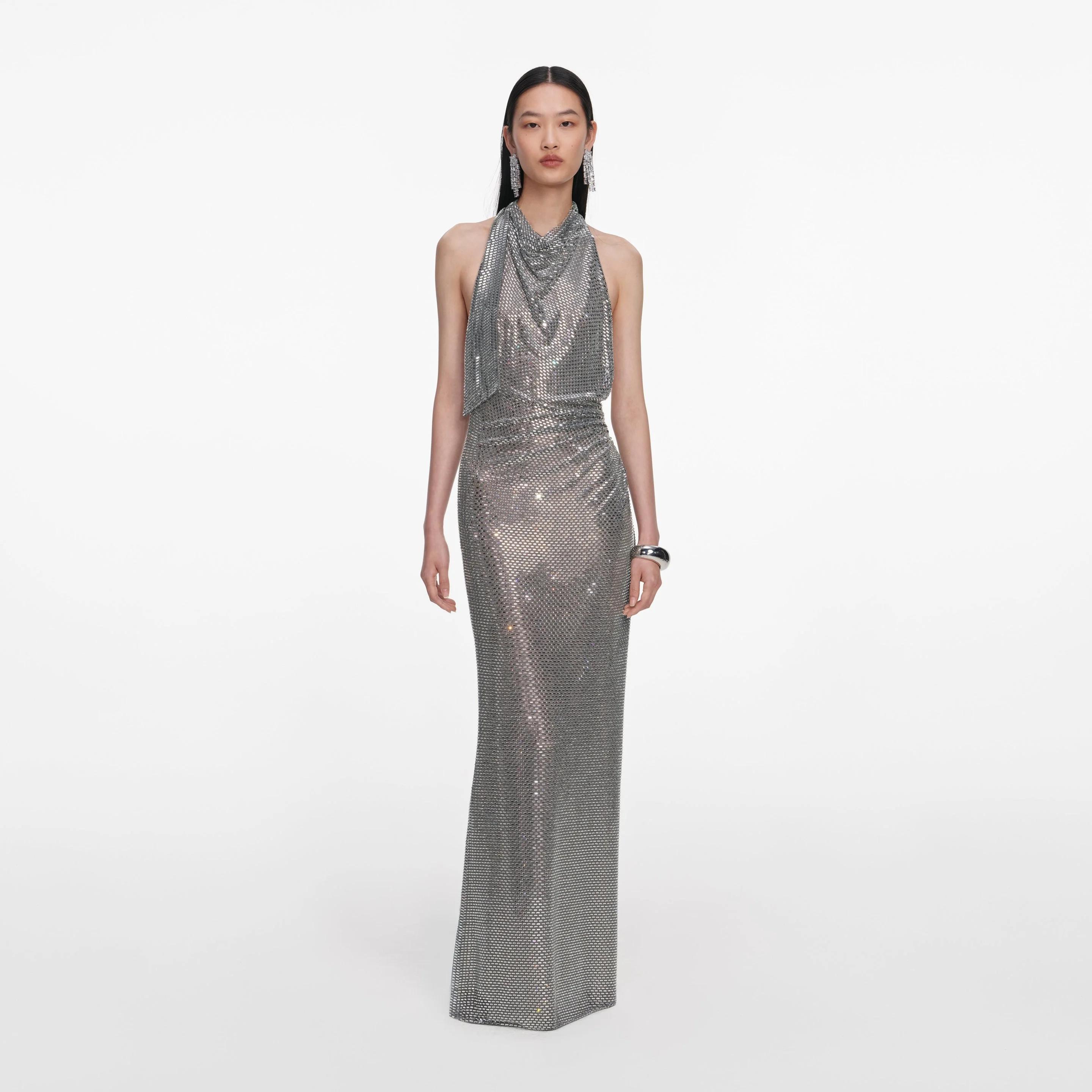 Grey Rhinestone Drape Maxi Dress - 1