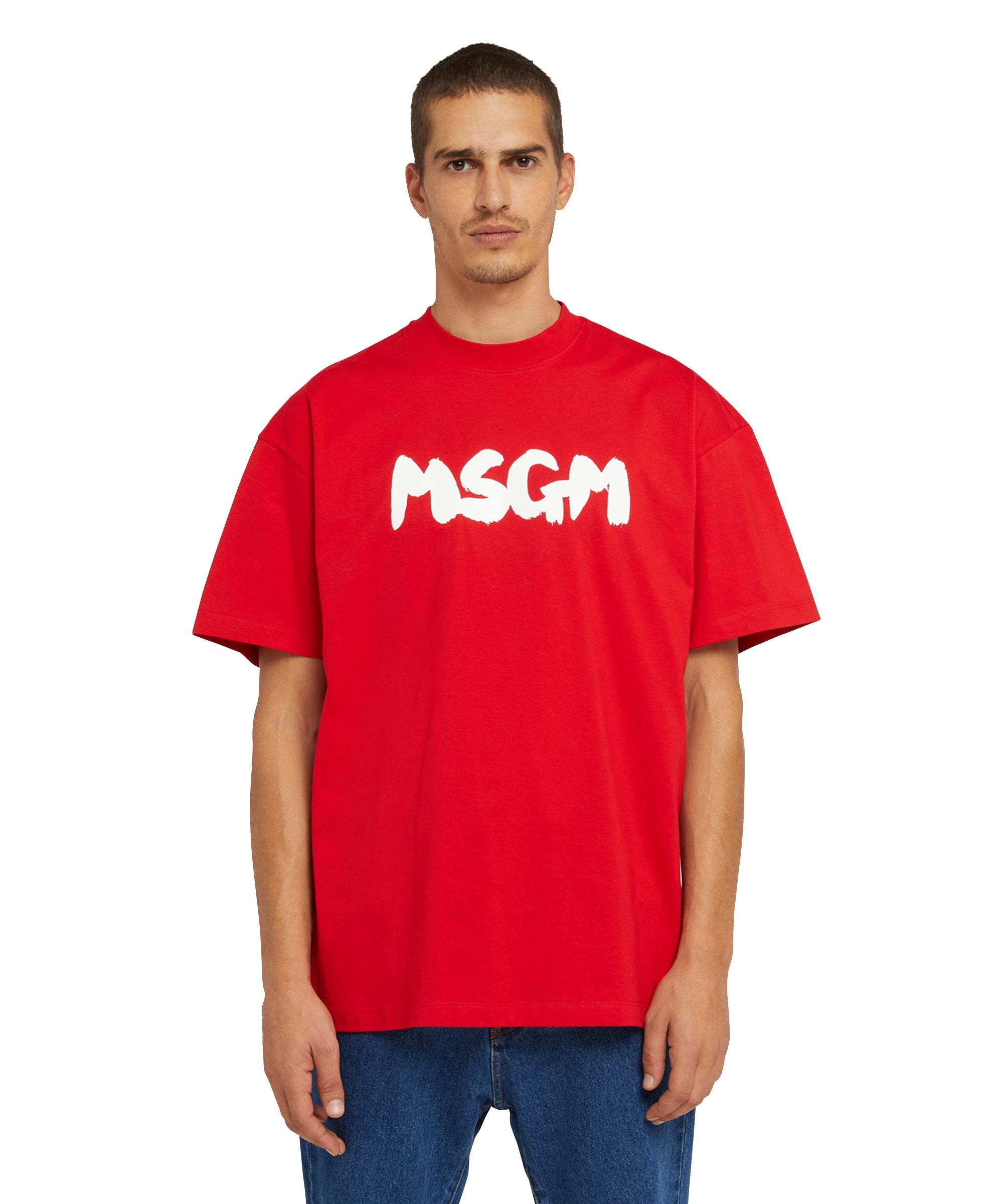 Cotton crewneck t-shirt with new MSGM brushstroke logo - 2