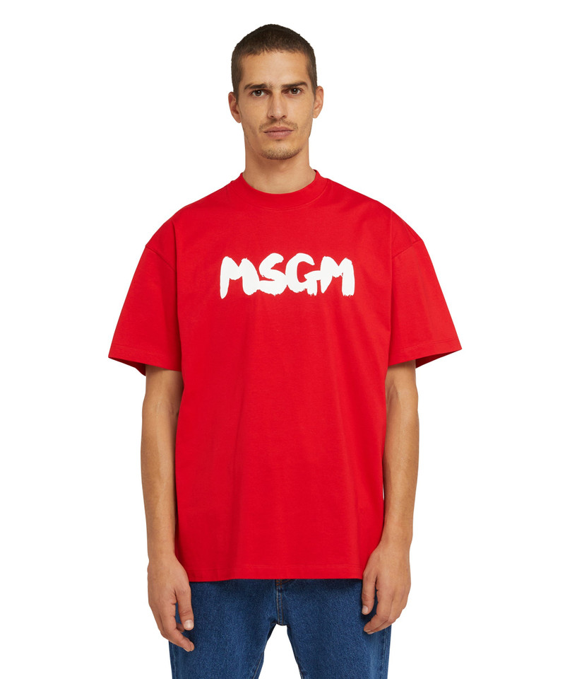 MSGM Cotton crewneck t-shirt with new MSGM brushstroke logo outlook
