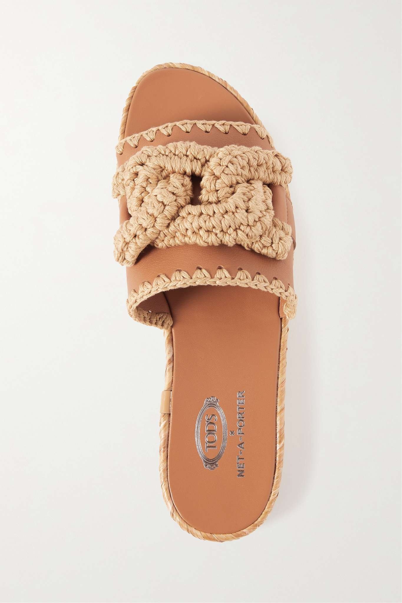 Kate whipstitched raffia-trimmed leather slides - 5