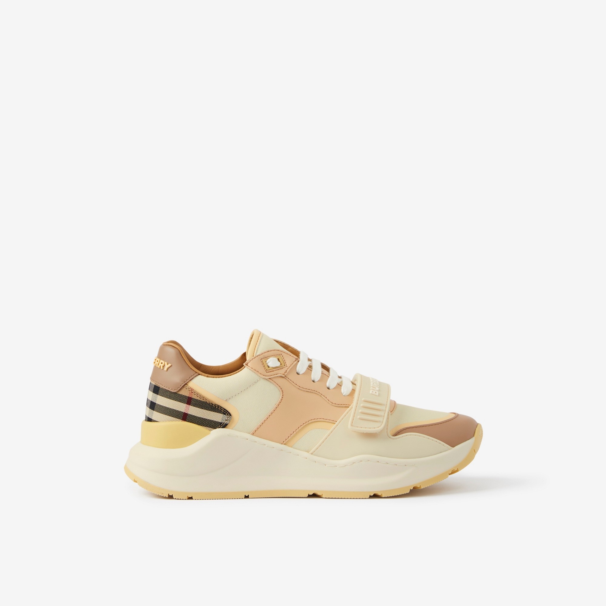 Leather and Check Cotton Sneakers - 1