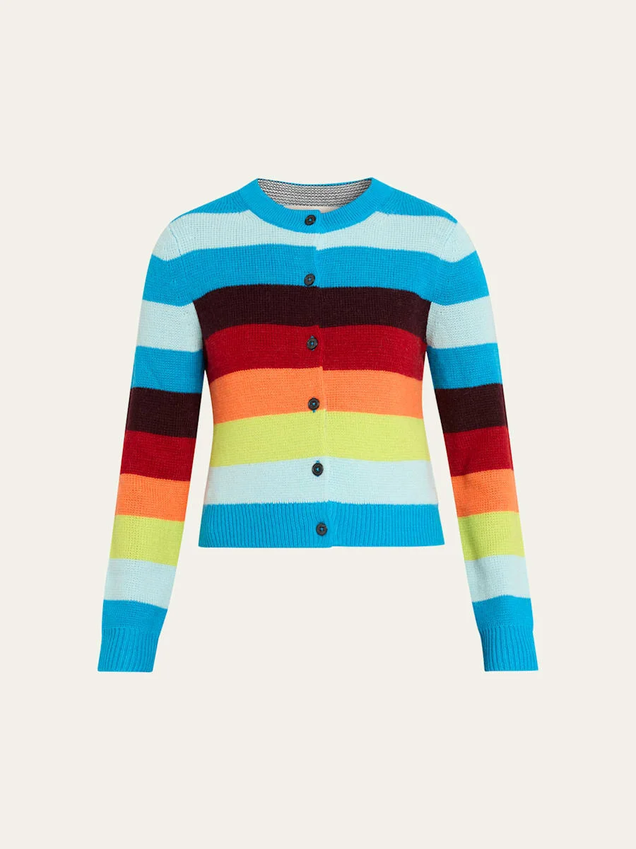 Striped Crop Crewneck Cardigan - 1