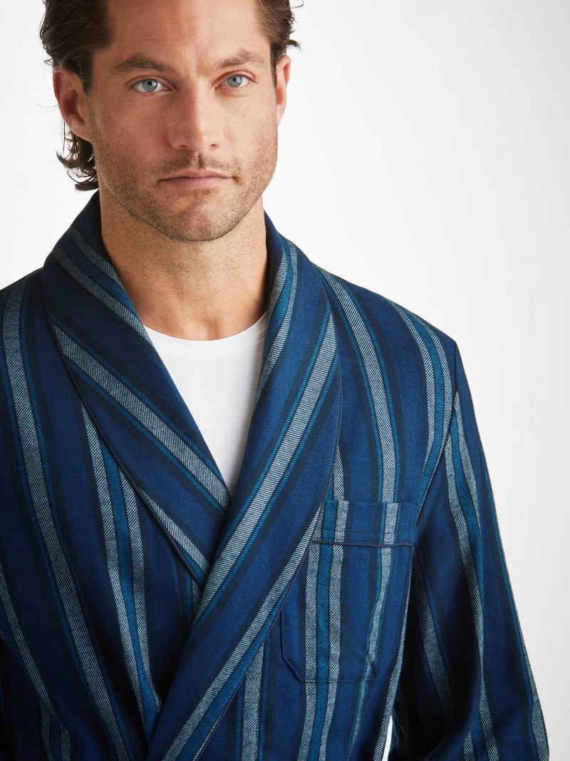 Men's Dressing Gown Kelburn 38 Brushed Cotton Blue - 5