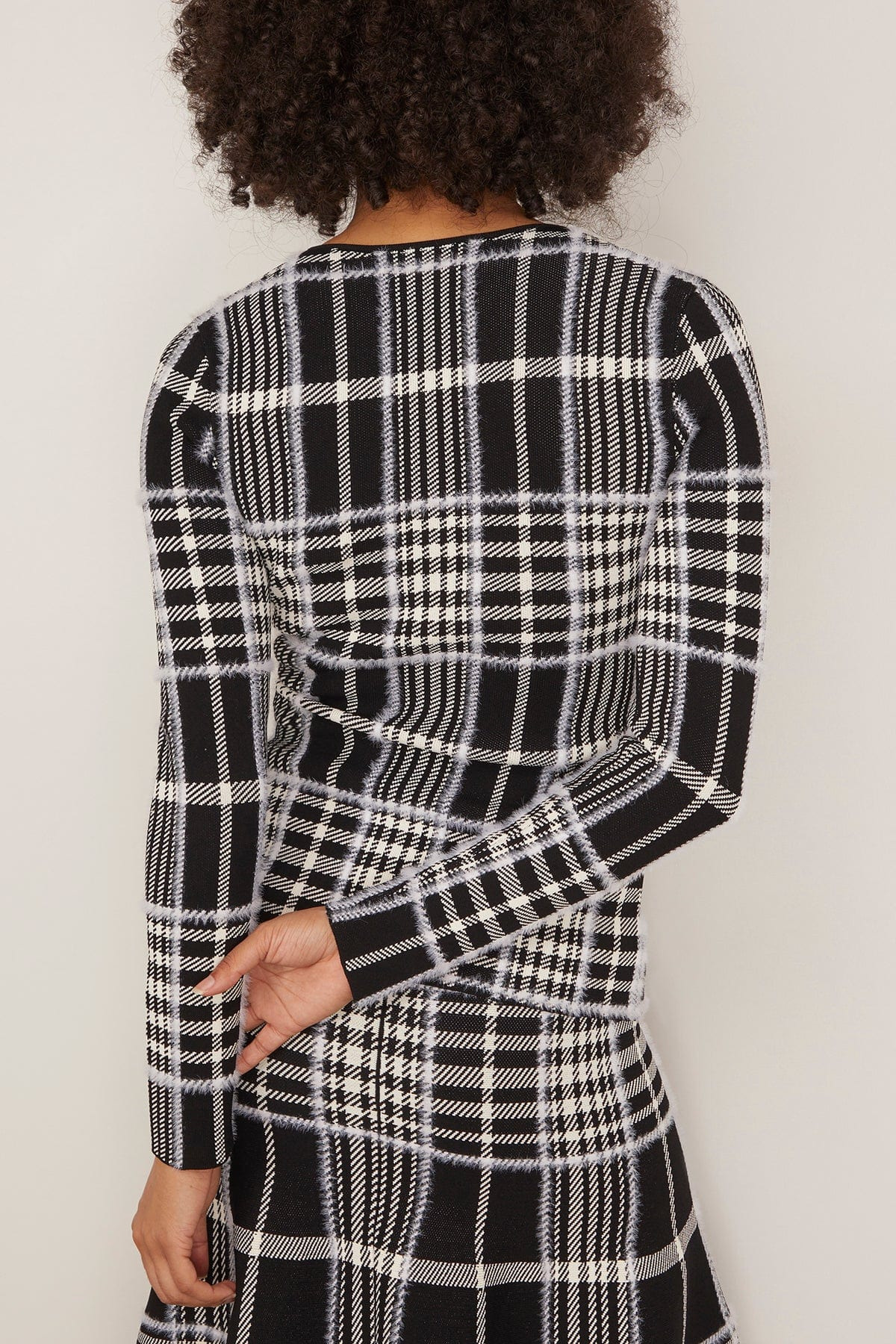 The Greer Zip Front Knit Cardigan in Black Plaid - 4