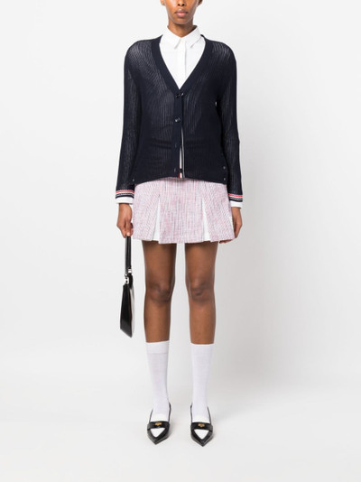 Thom Browne pointelle-knit RWB stripe cardigan outlook