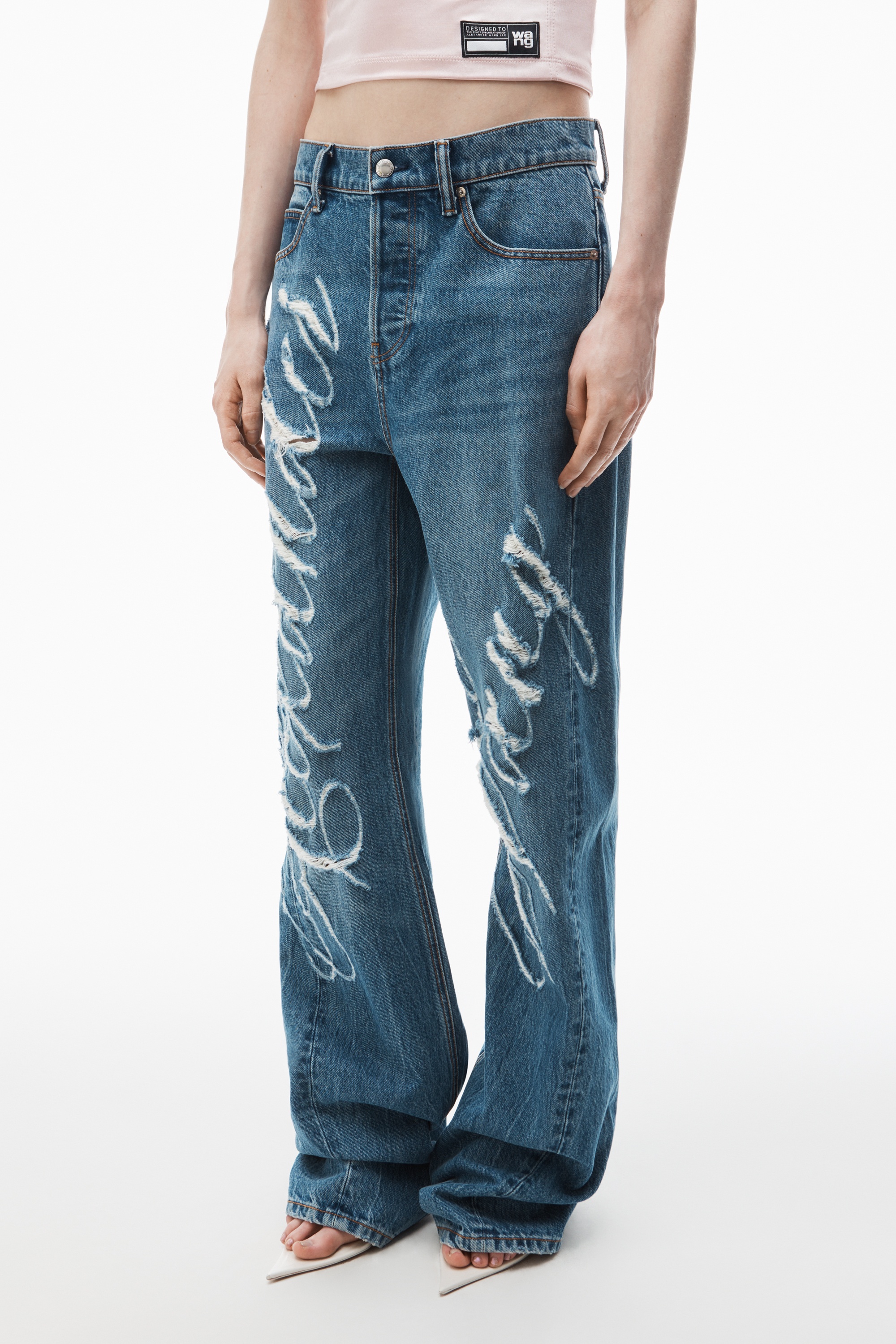Laser Distressed Logo Jeans - 3