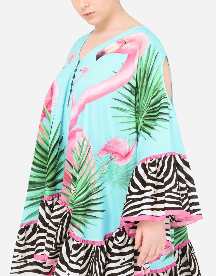 Flamingo-print poplin caftan - 4